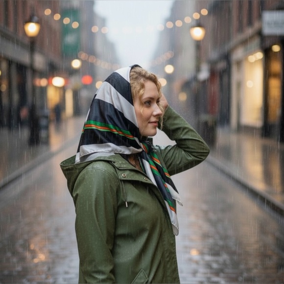 Totes Vintage 1975 Rain Scarf - Black & White Stripe - Picture 8 of 8